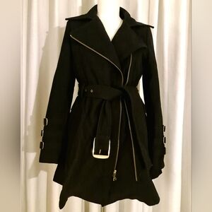 Bebe Black belted coat with pockets size S